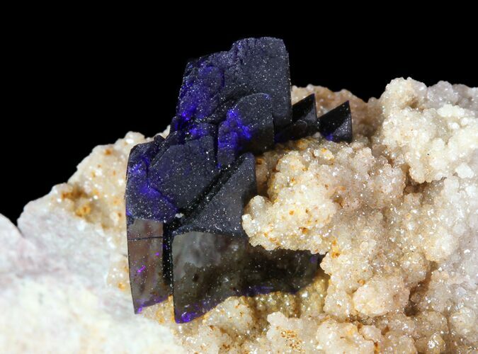Large Azurite Crystal on Druzy Quartz - Morocco #74684